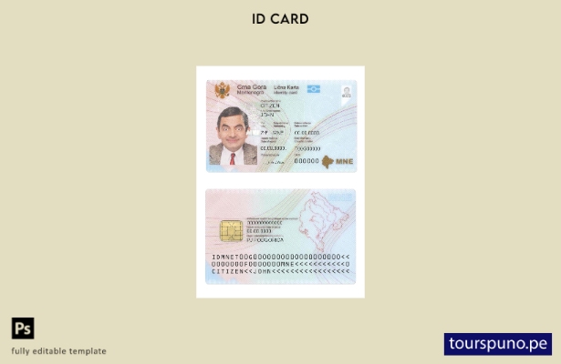 Plantilla de tarjeta de identificación de Montenegro lista para imprimir